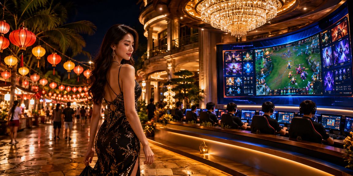 Cảnh chợ đêm vui nhộn tại Phú Quốc với phong cách giải trí thể thao điện tử